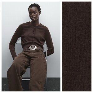 NWT. Massimo Dutti Chocolate Wool/Cashmere Blend Cardigan. Size S.